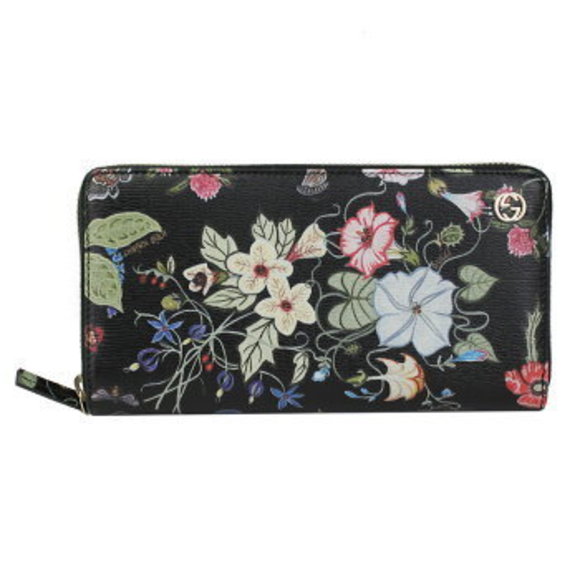 Gucci Zip Long Wallet Black Multi Flora - Picture 1 of 4